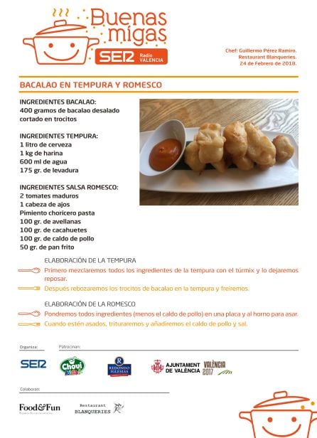 Receta del bacalao en tempura y romesco