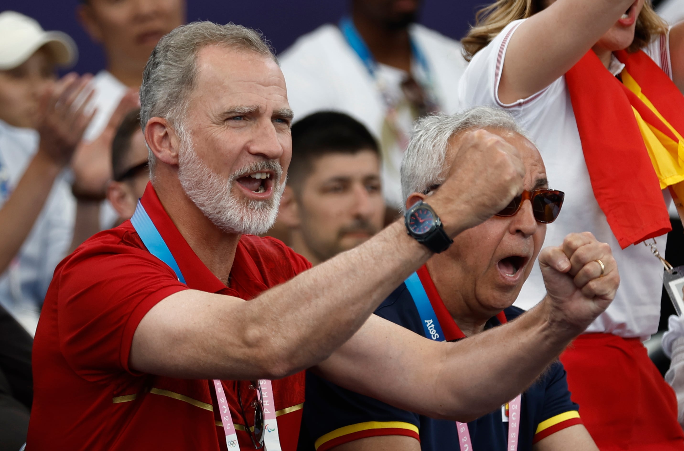 El rey Felipe VI asistiendo la semifinal de baloncesto 3x3 femenino en la que España se ha enfrentado a Estados Unidos.