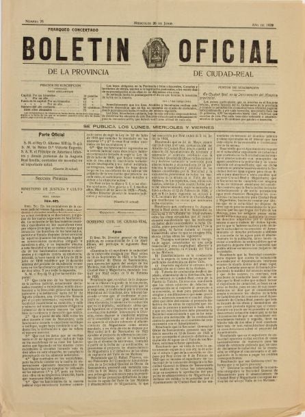 Portada Boletín Oficial de la Provincia de Ciudad Real (1929)