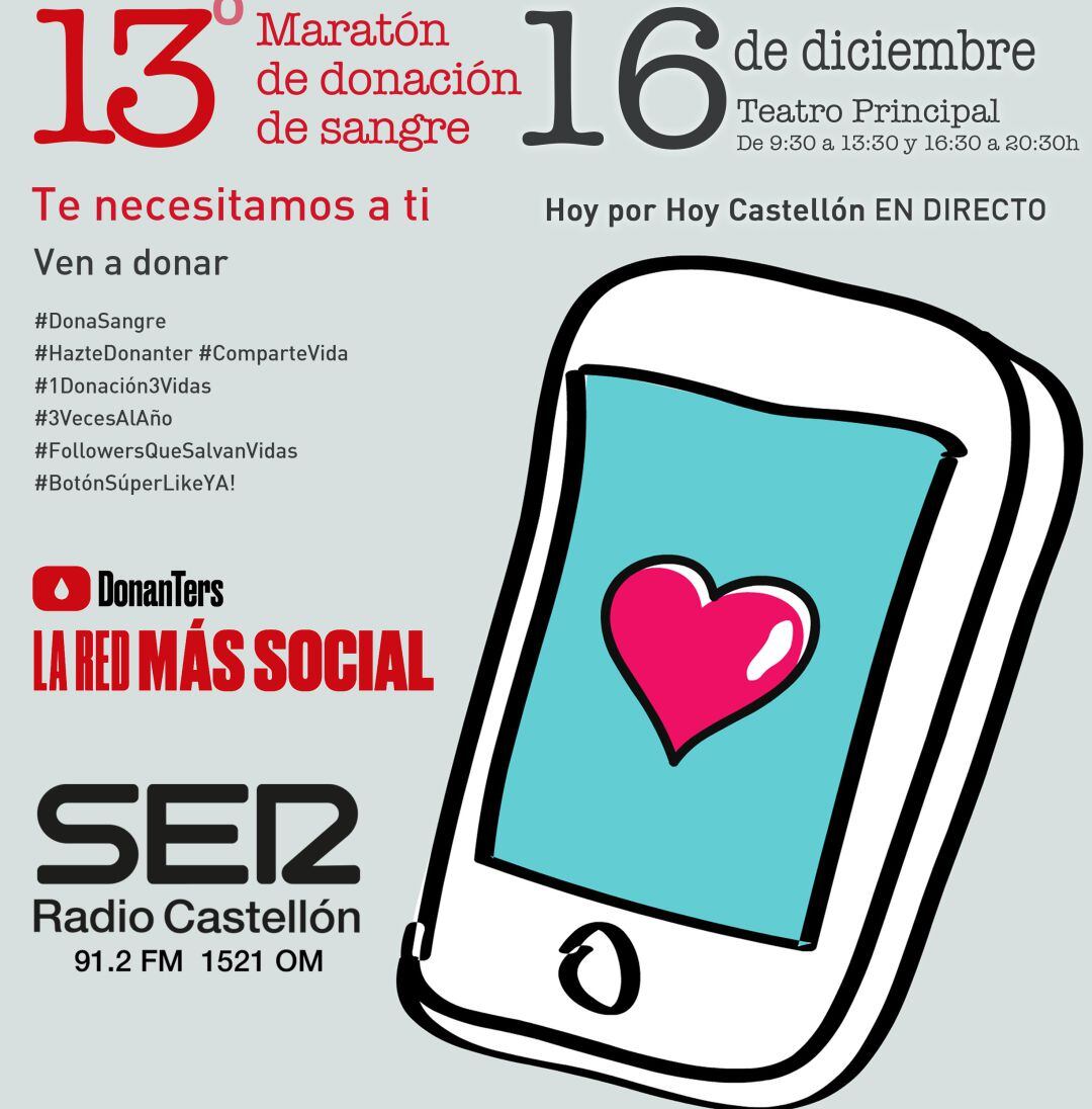 Cartel 13º Maratón de donación de sangre de Radio Castellón