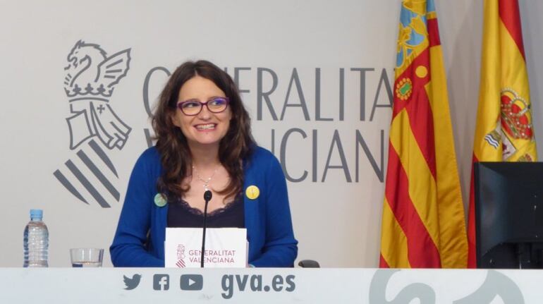 La vicepresidenta del Consell, Mónica Oltra, en la rueda de prensa del Pleno del Consell
