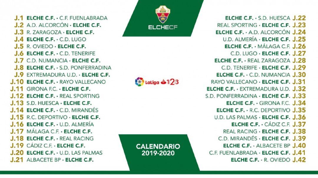 Calendario de Liga para el Elche CF