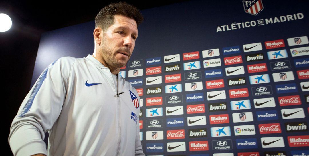 Diego Pablo Simeone, a su llegada a la rueda de prensa en Majadahonda