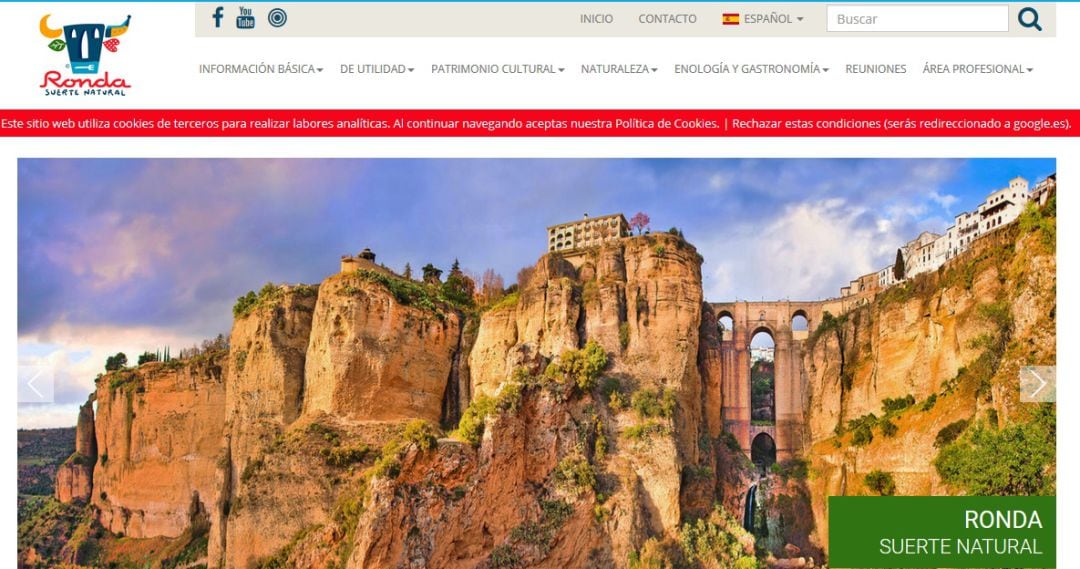 Portada actual de la web de Turismo de Ronda