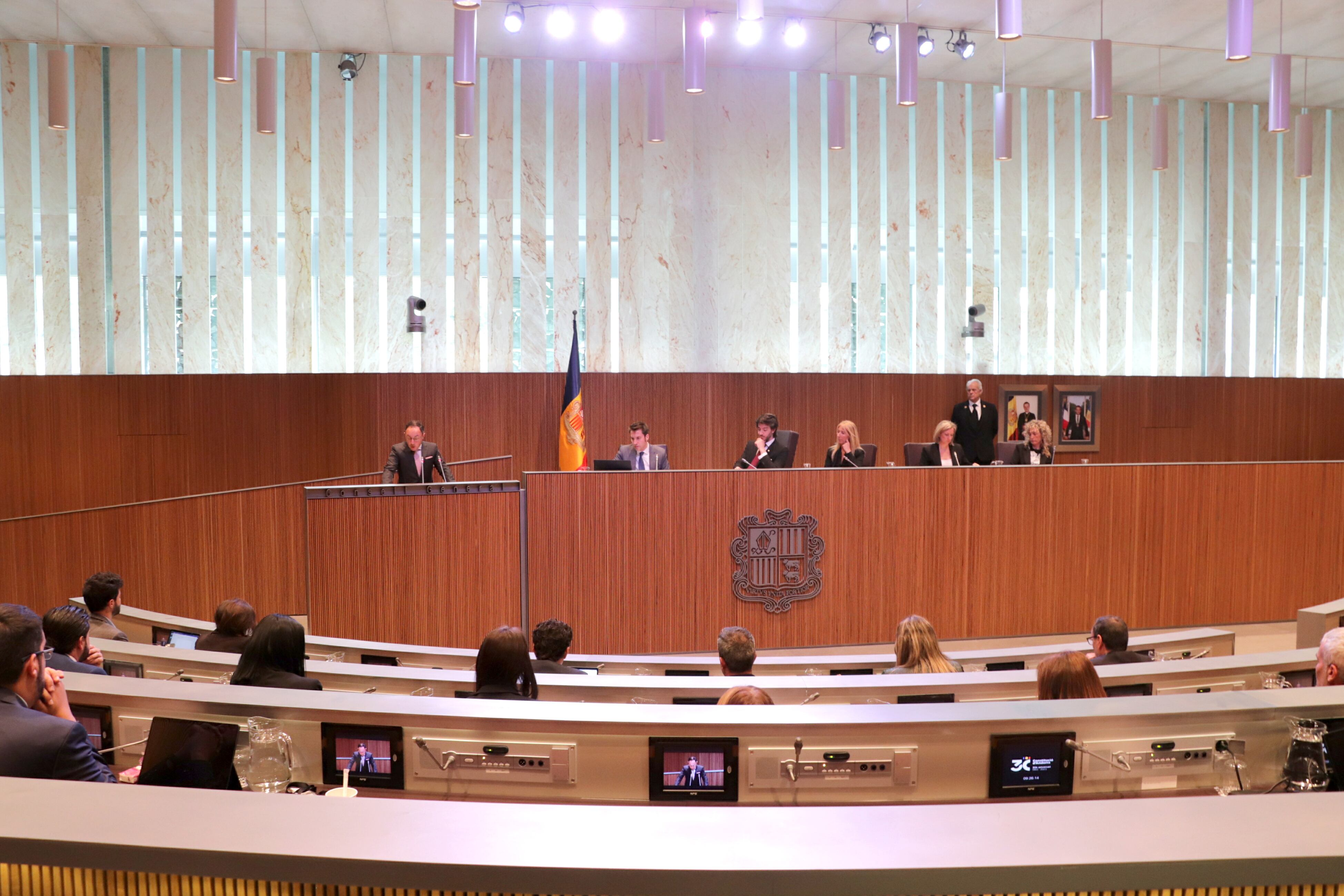 Xavier Espot, aspirant a cap de Govern, durant el debat d'investidura