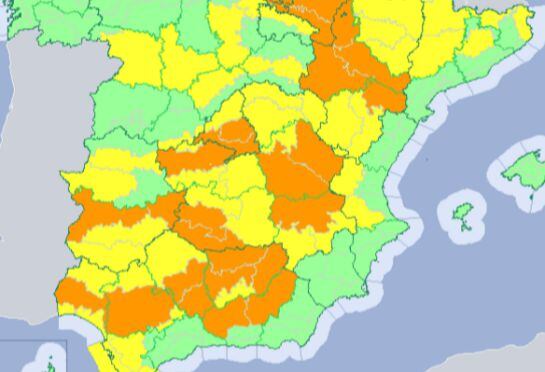 Mapa avisos por calor 19 de julio 2016