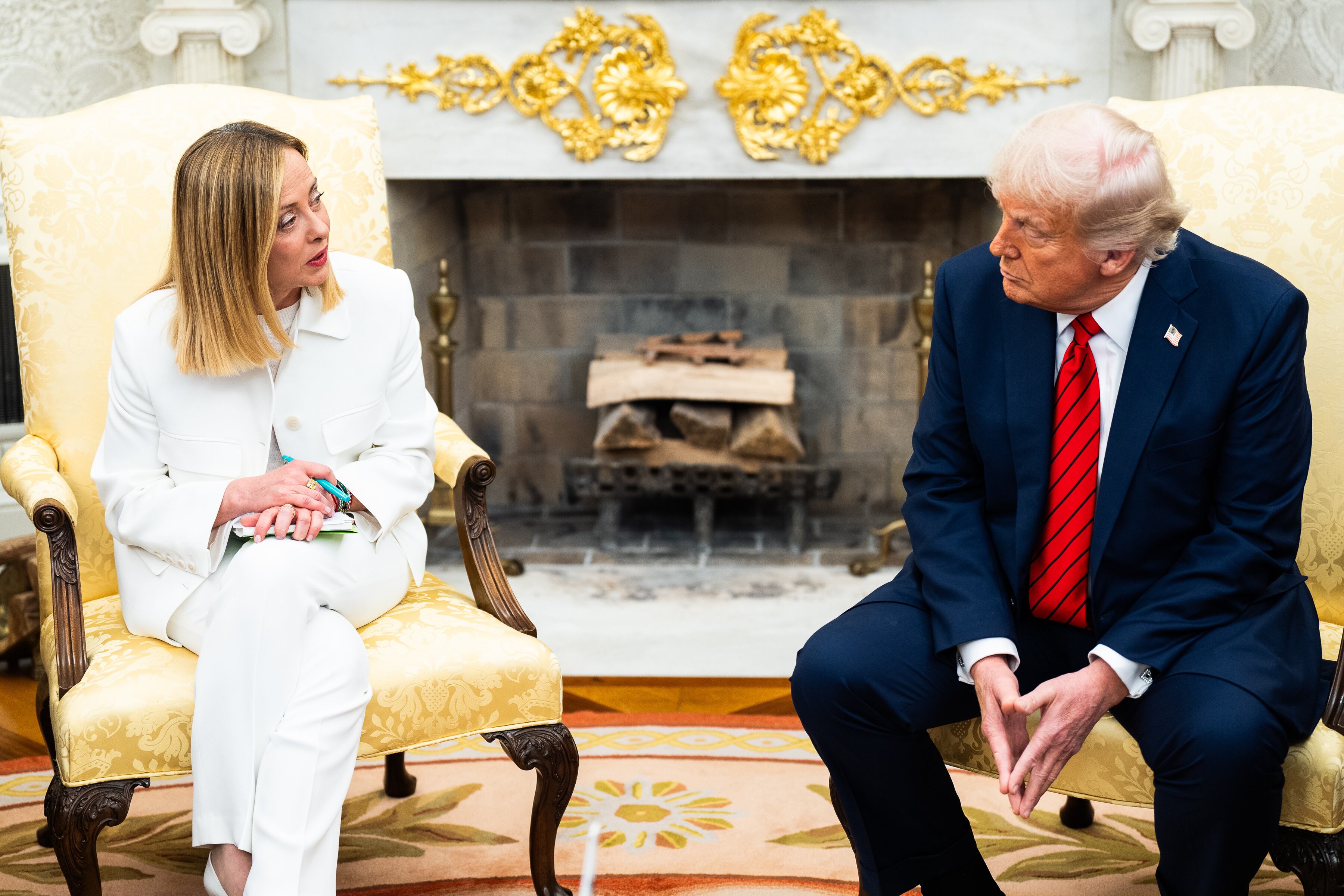 Donald Trump y Giorgia Meloni, durante una reunión bilateral en la Casa Blanca el 17 de abril de 2025. Demetrius Freeman/The Washington Post vía Getty Images.