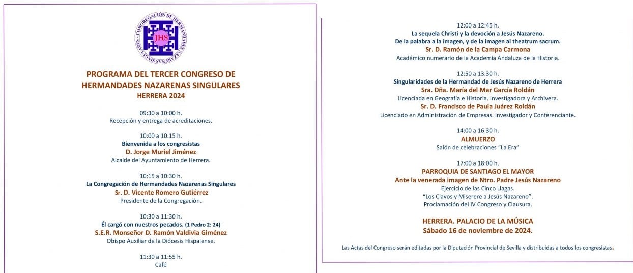 Programa del III Congreso de Hermandades Nazarenas Singulares