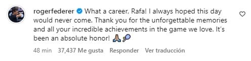 El mensaje de Roger Federer a Rafa Nadal.