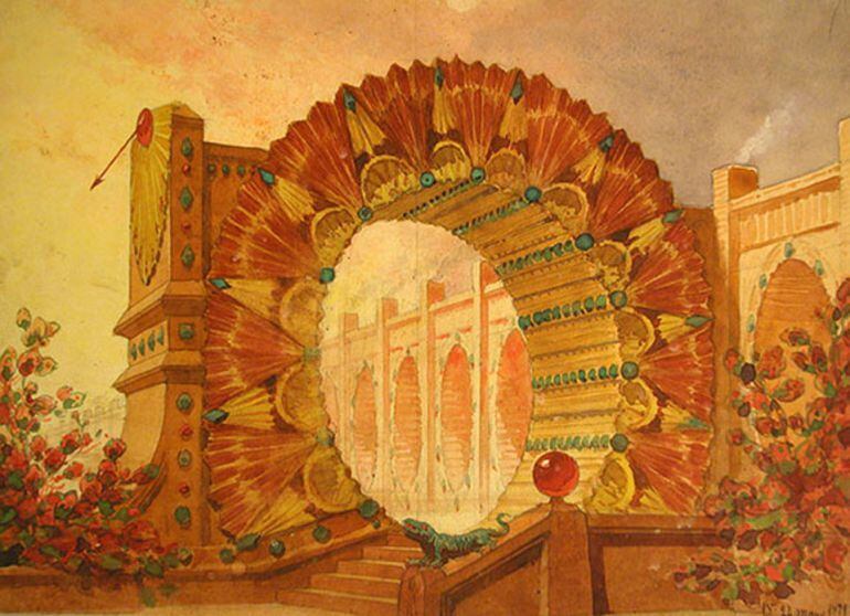 Esbós escenogràfic de l'espectacle De la terra al sol; Teatre Musical; Teatre Tívoli; Barcelona; 23 d'agost de 1879