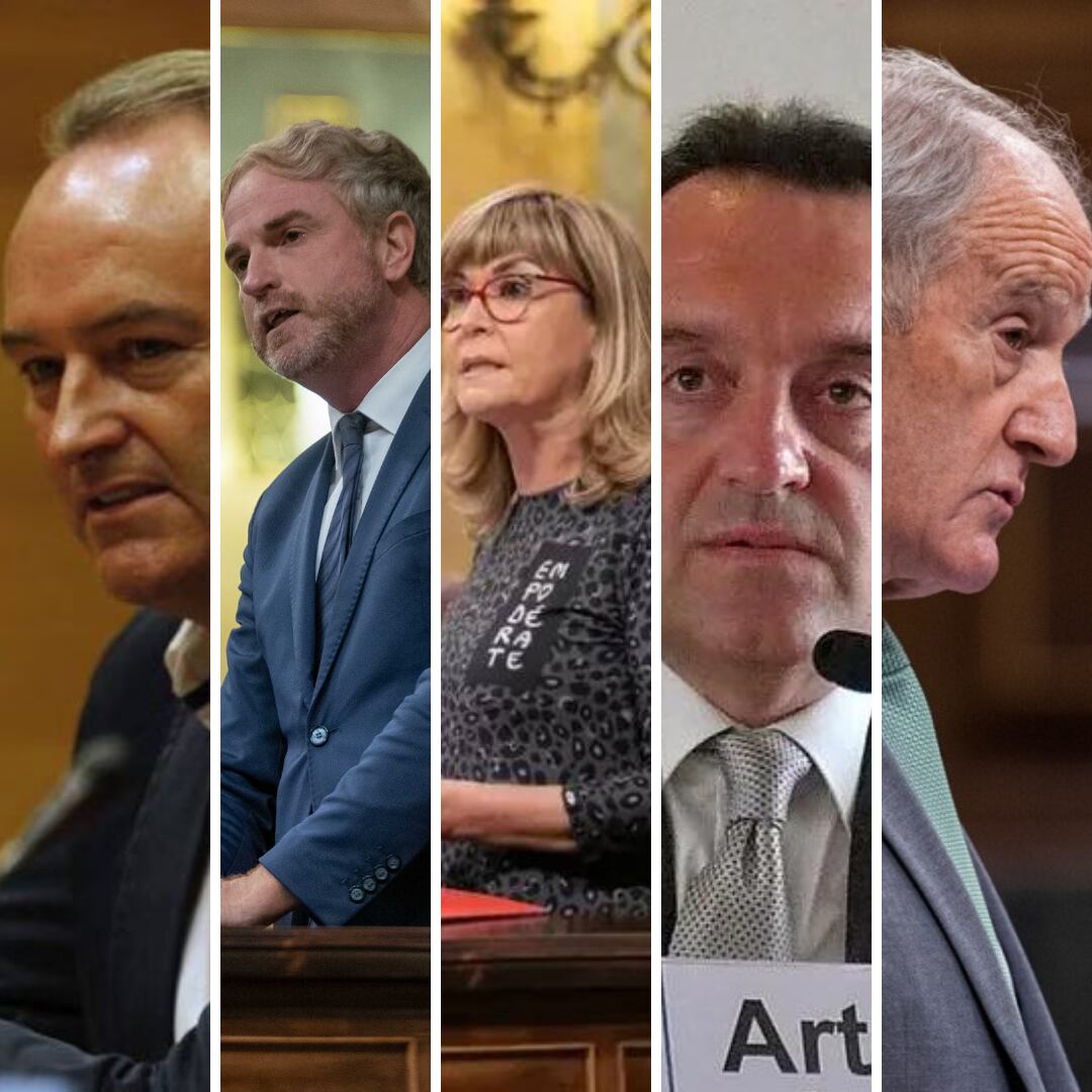 Alberto Fabra (PP), Óscar Clavell (PP), Susana Ros (PSOE), Artemi Rallo (PSOE) y Alberto Asarta (Vox)