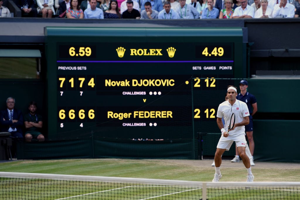 Marcador de la final de Wimbledon 2019 entre Novak Djokovic y Roger Federer.