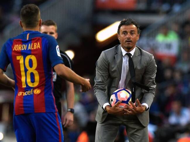 Luis Enrique y Jordi Alba en un partido entre el Barcelona contra el SD Eibar