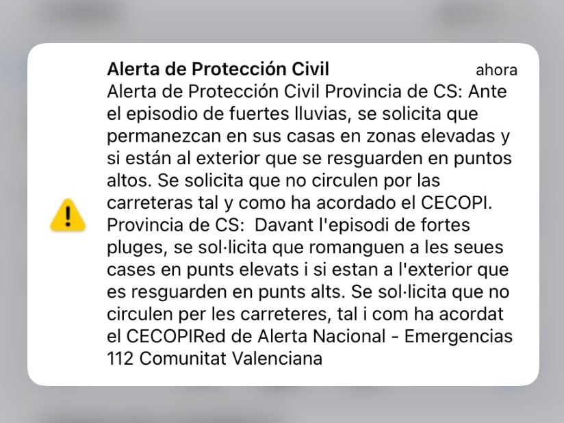 Protección Civil lanza una alerta a la población de Castellón: "Permanezcan en sus casas"