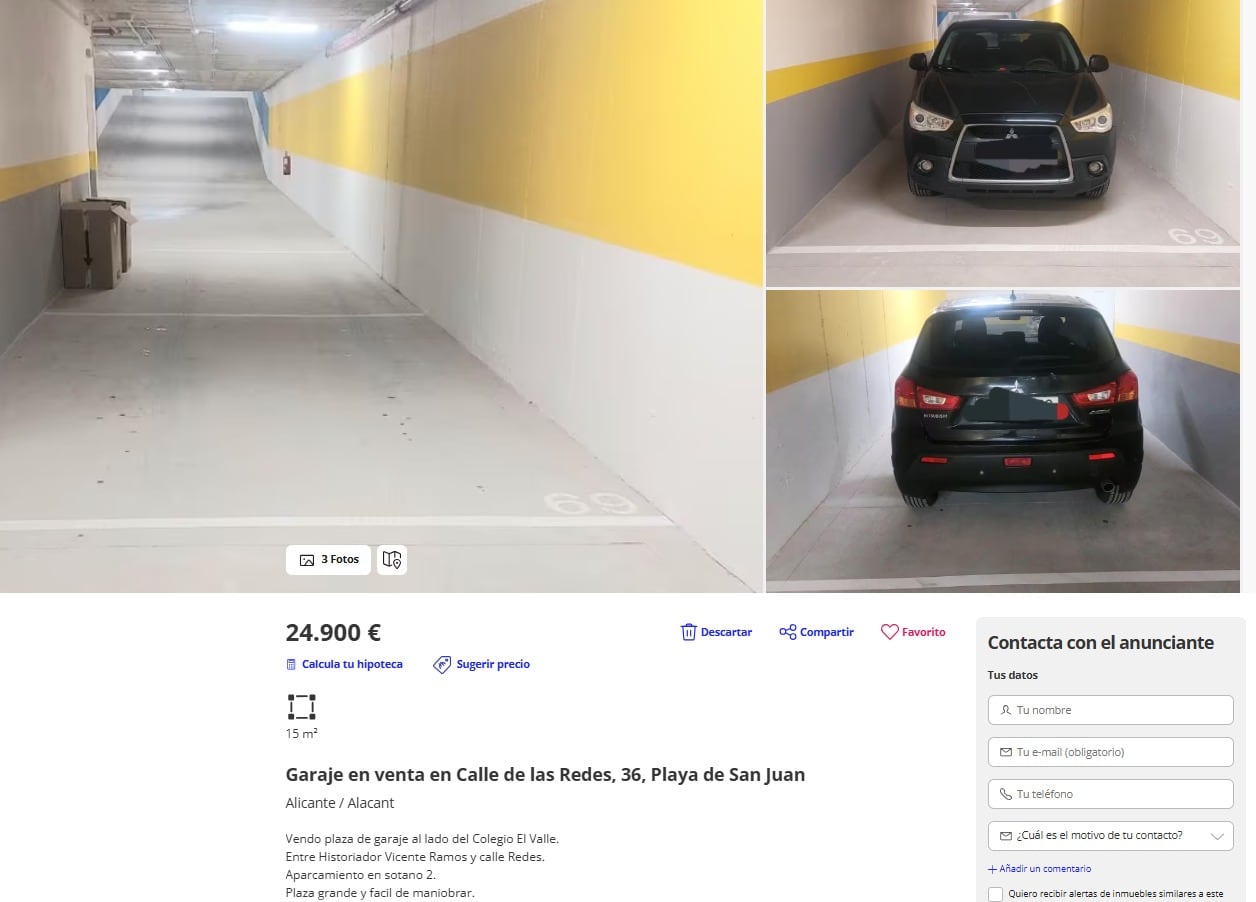 Anuncio de una plaza de garaje en venta en la urbanización Les Naus donde saltó la polémica de las VPO