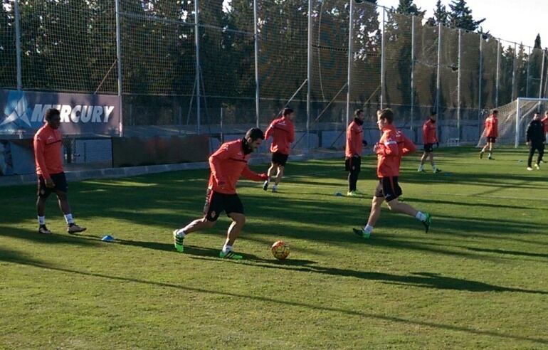 Culio, esta mañana en su primer entrenamiento con el Real Zaragoza