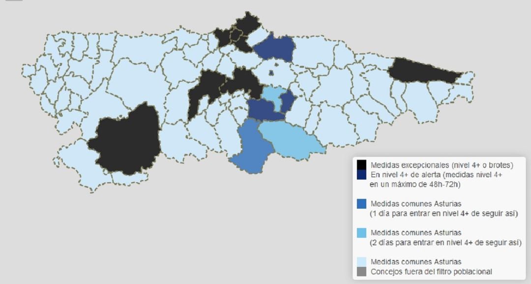 Mapa de medidas por concejos (21 de Enero de 2021)