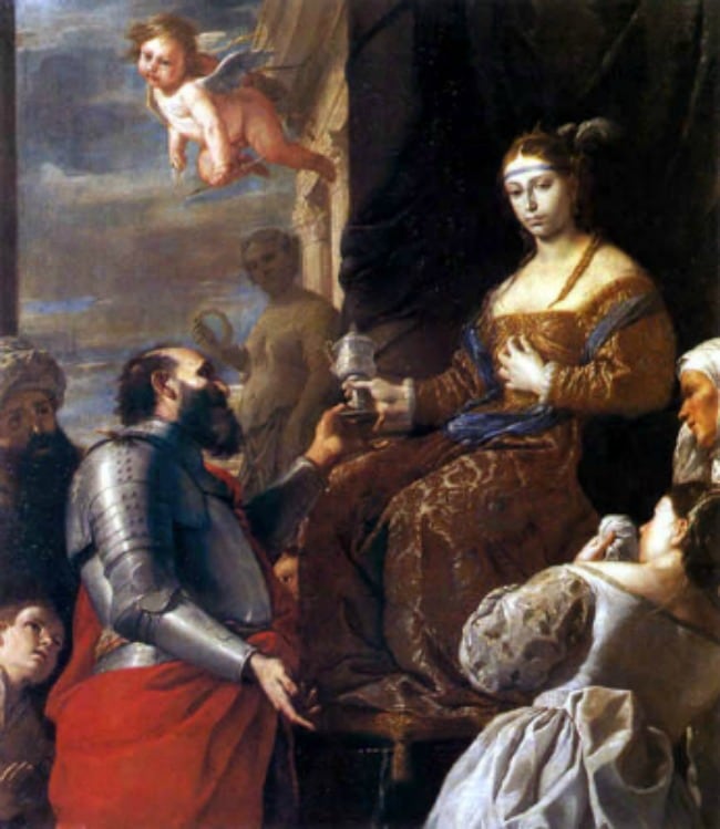 Sofonisba recibiendo la copa con veneno. Cuadro de Matia Pretti 1670