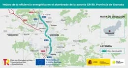 Mapa de la actuación para mejorar la eficiencia del alumbrado en la autovía
