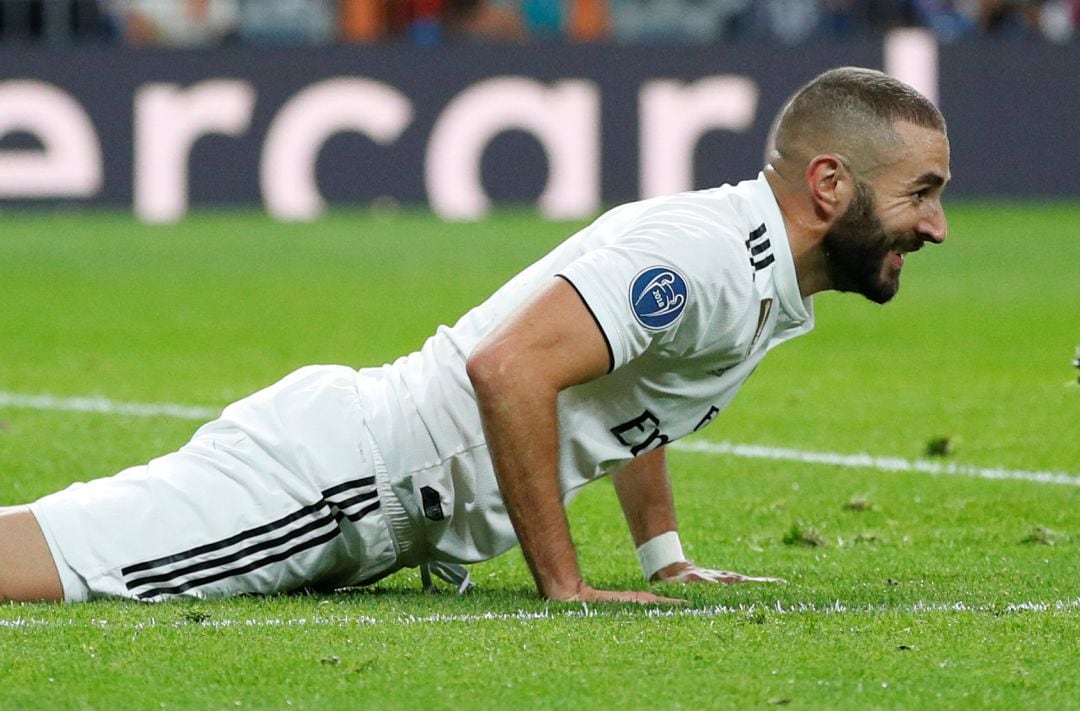 Karim Benzema, en el partido entre el Real Madrid y el Viktoria Plzen.