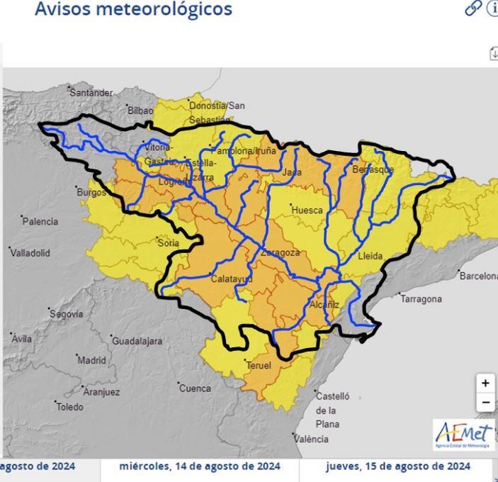 Aviso meteorológico para este 13 de agosto en la cuenca del Ebro