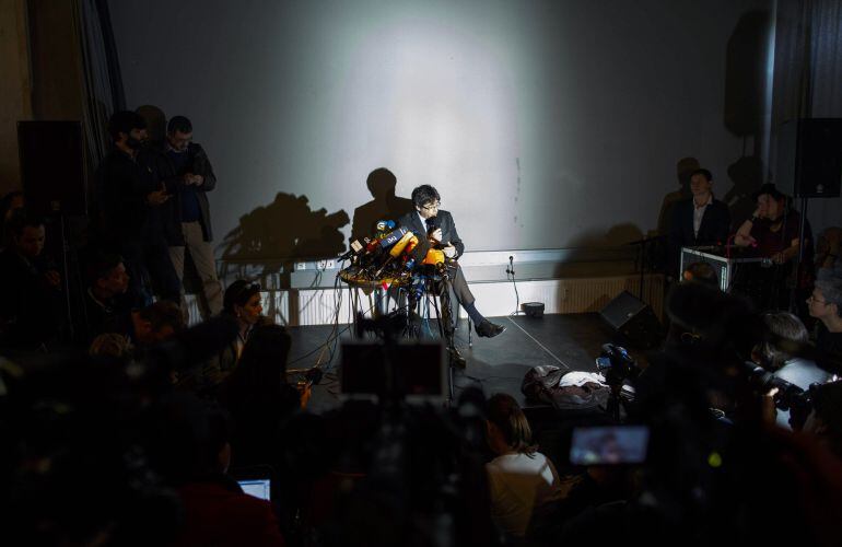 Carles Puigdemont, durante su rueda de prensa en Berlín. 