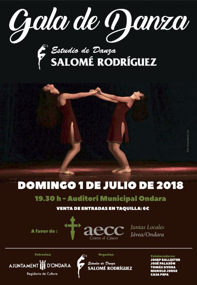 Cartel anunciador de la Gala de Danza Solidaria de Ondara, a cargo de la Escuela de Danza Salomé Rodríguez, a favor de la AECC.