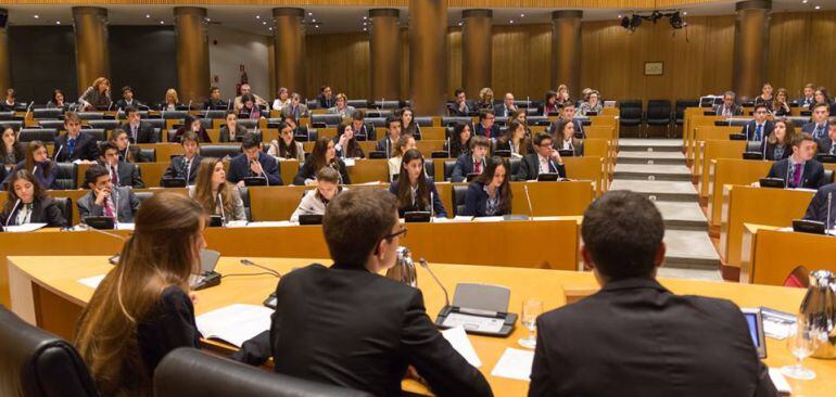 Los participantes en el Modelo de Parlamento Europeo (MEP) ayer en el Congreso