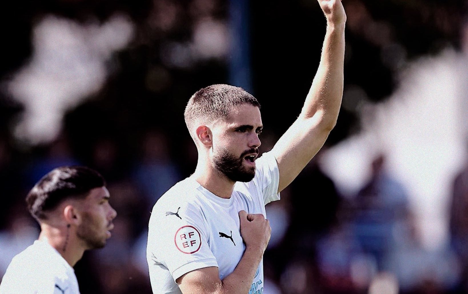 Guillem celebra el gol de la UD Ibiza en La Constitución contra el Yeclano.