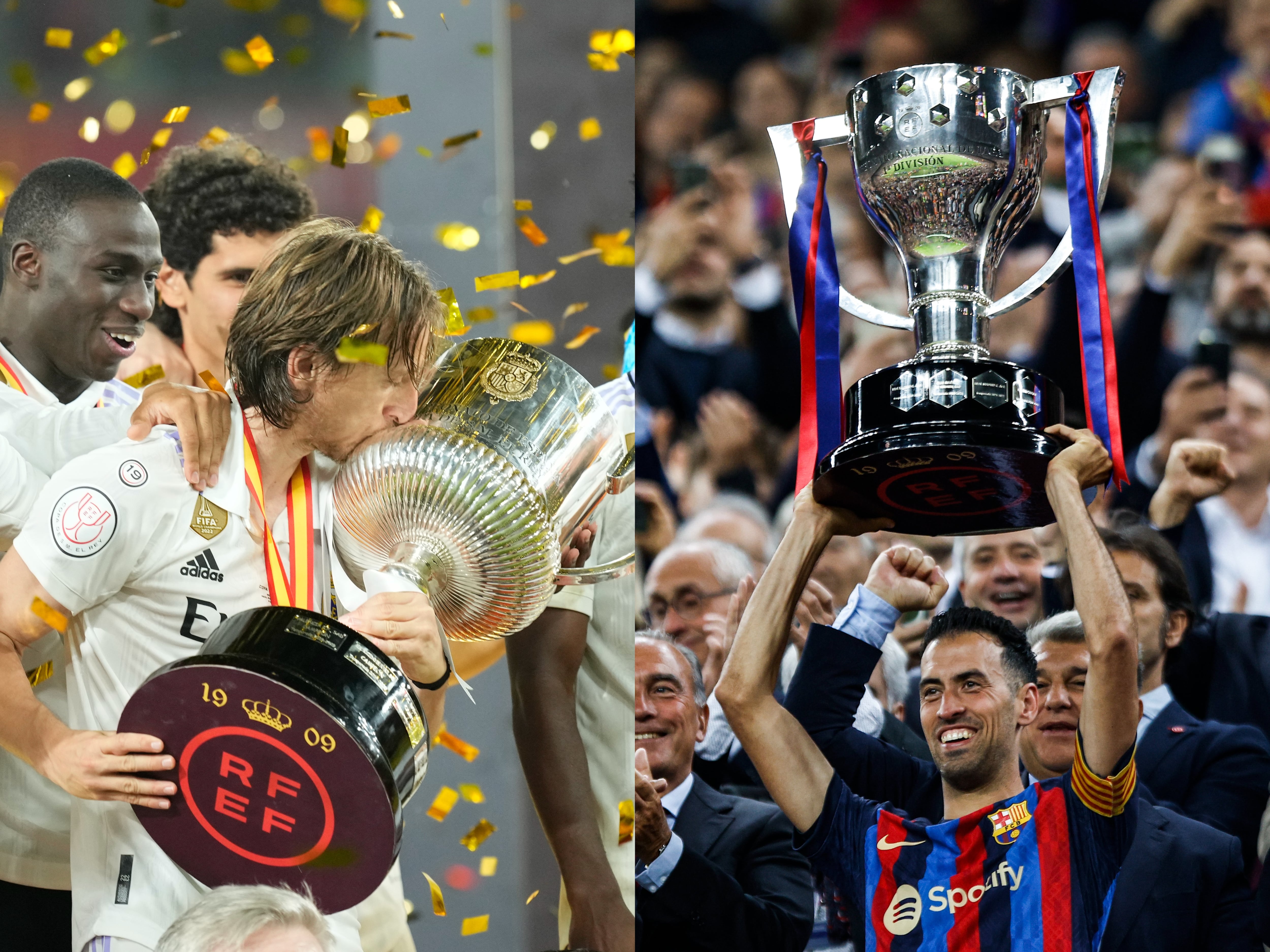 Los campeones de Copa del Rey y LaLiga, Real Madrid y FC Barcelona, respectivamente, juegan la Supercopa de España. Getty Images