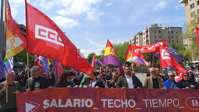 Unai Sordo, secretario general de CCOO, en la concentración de este jueves en Pamplona