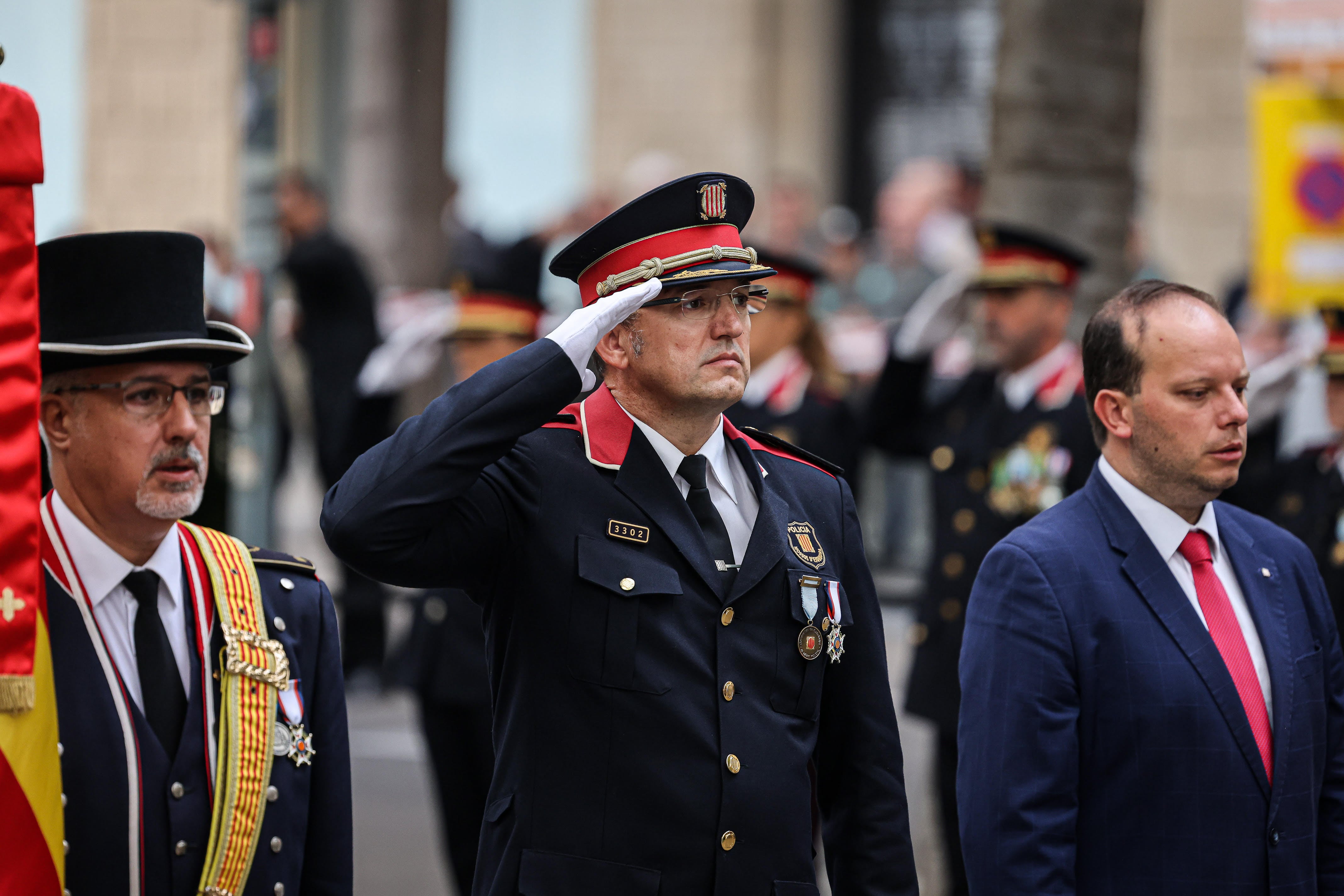 L&#039;excomissari en cap dels Mossos d&#039;Esquadra, Josep M. Estela, durant l&#039;ofrena floral del darrer 11 de setembre