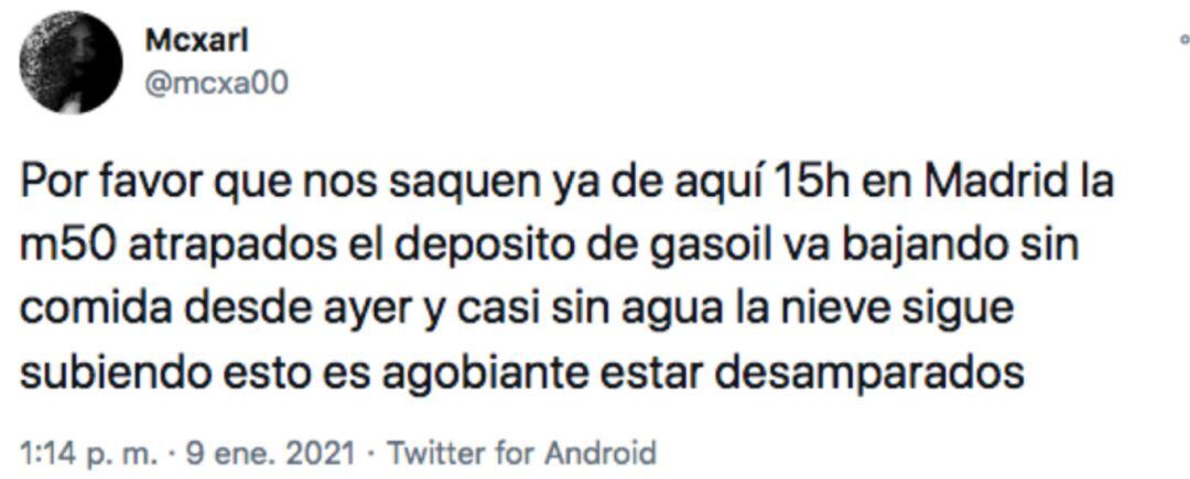 Así se está viviendo en Twitter el temporal: los usuarios atrapados en carretera comparten sus experiencias.