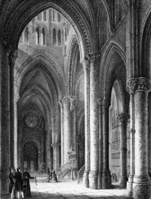 Grabado del interior de la catedral de Cuenca en 1853.