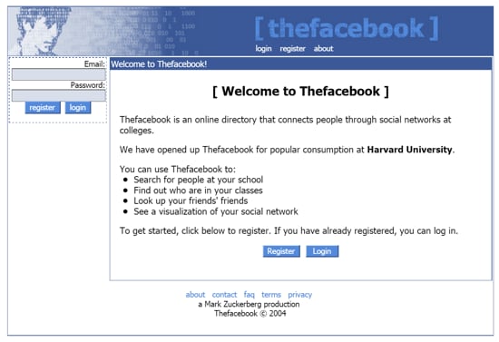 Primera versión de Facebook.