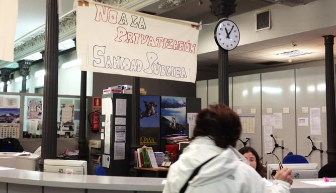 El centro de salud &#039;Las Cortes&#039;, en Madrid, durante al jornada de huelga