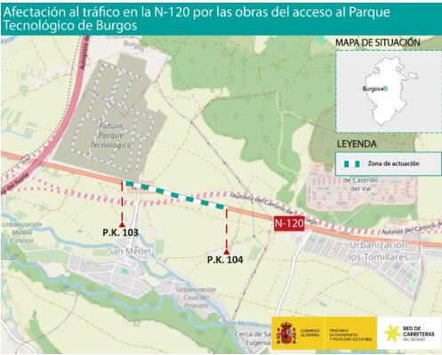 Las obras de acceso al Parque Tecnológico afectarán al tráfico en la N-120 hasta el 9 de mayo