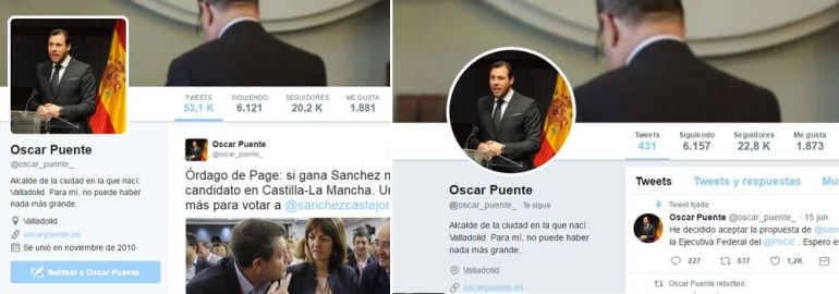 El perfil de Óscar Puente, de más de 53.000 tuits a poco más de 400