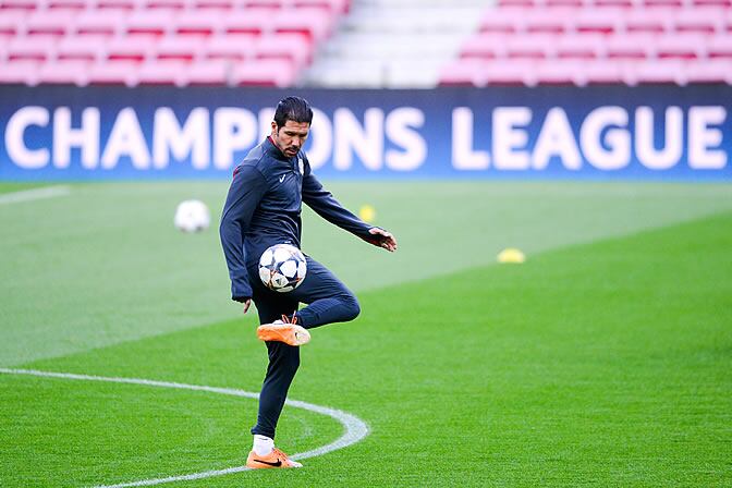 Simeone, durante un entrenamiento del Atlético