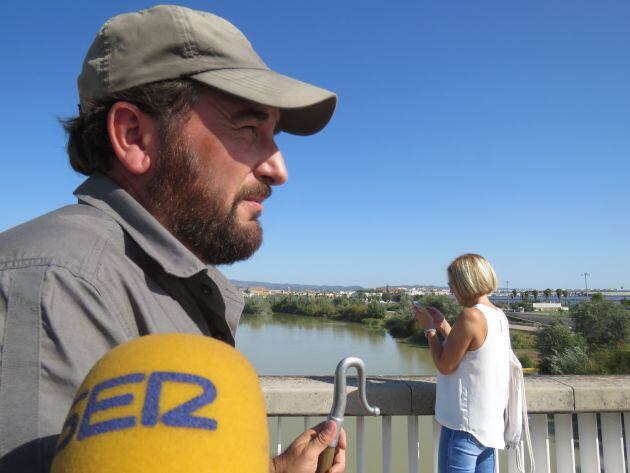 Felipe Molina, hijo, cruzando el Puente del Arenal en el recorrido con sus ovejas desde la campiña