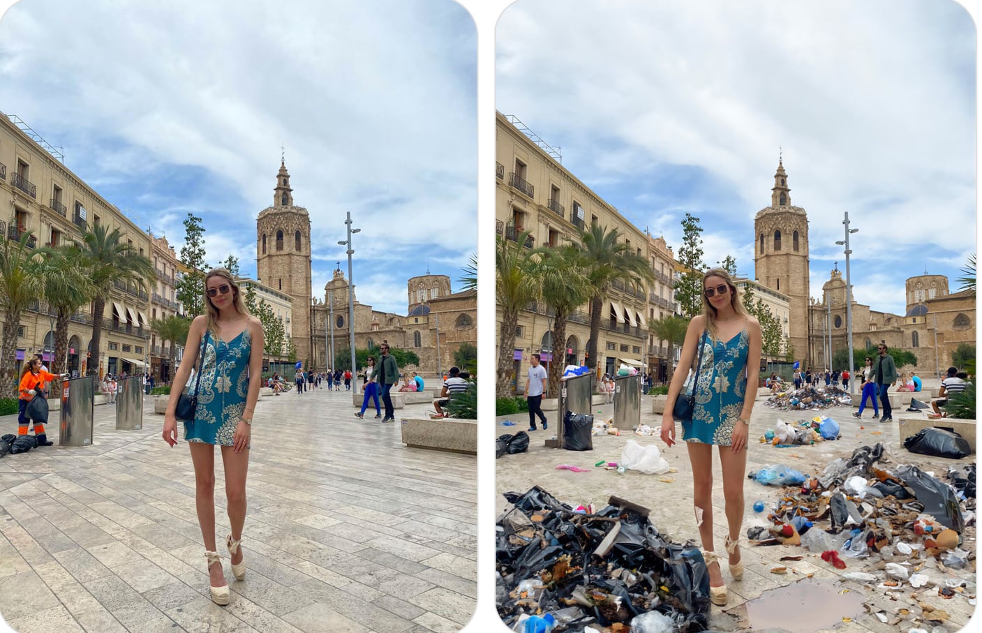 Retoque fotográfico con la torre del Micalet al fondo (València)