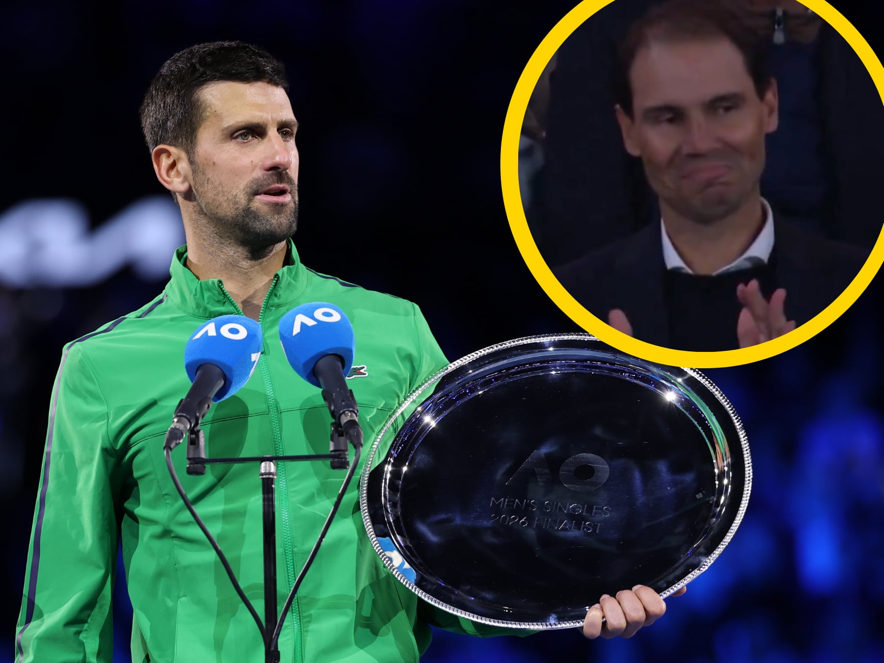En un montaje, Djokovic junto a Rafa Nadal, presente en la Rod Laver