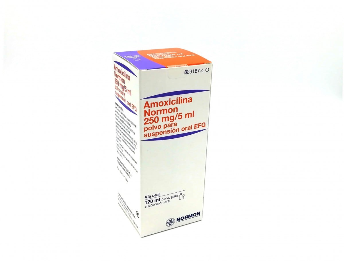 AMOXICILINA NORMON 250 MG/5 ML POLVO PARA SUSPENSIÓN ORAL EFG  , 1 frasco de 60 ml -