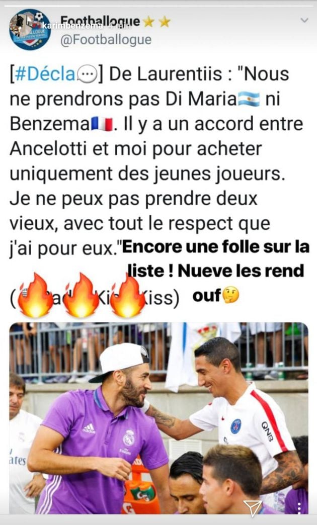 La publicación de Benzema en su cuenta de Instagram