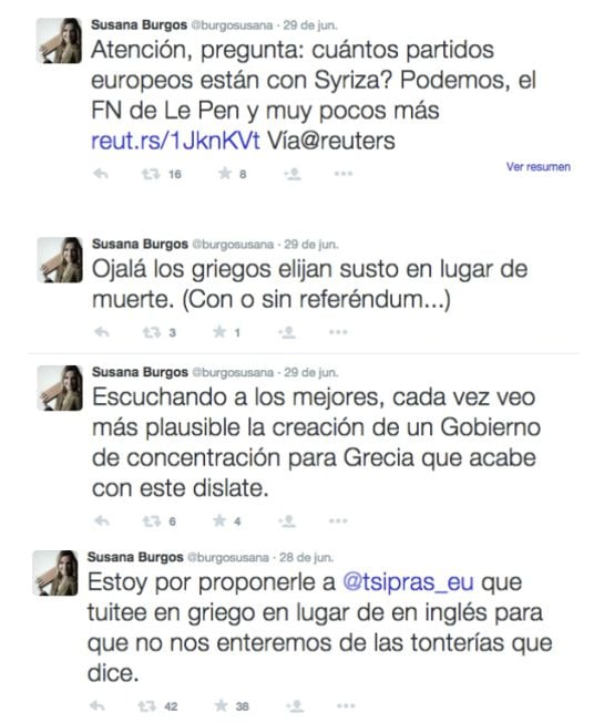 Tuits borrados de Susana Burgos sobre Grecia