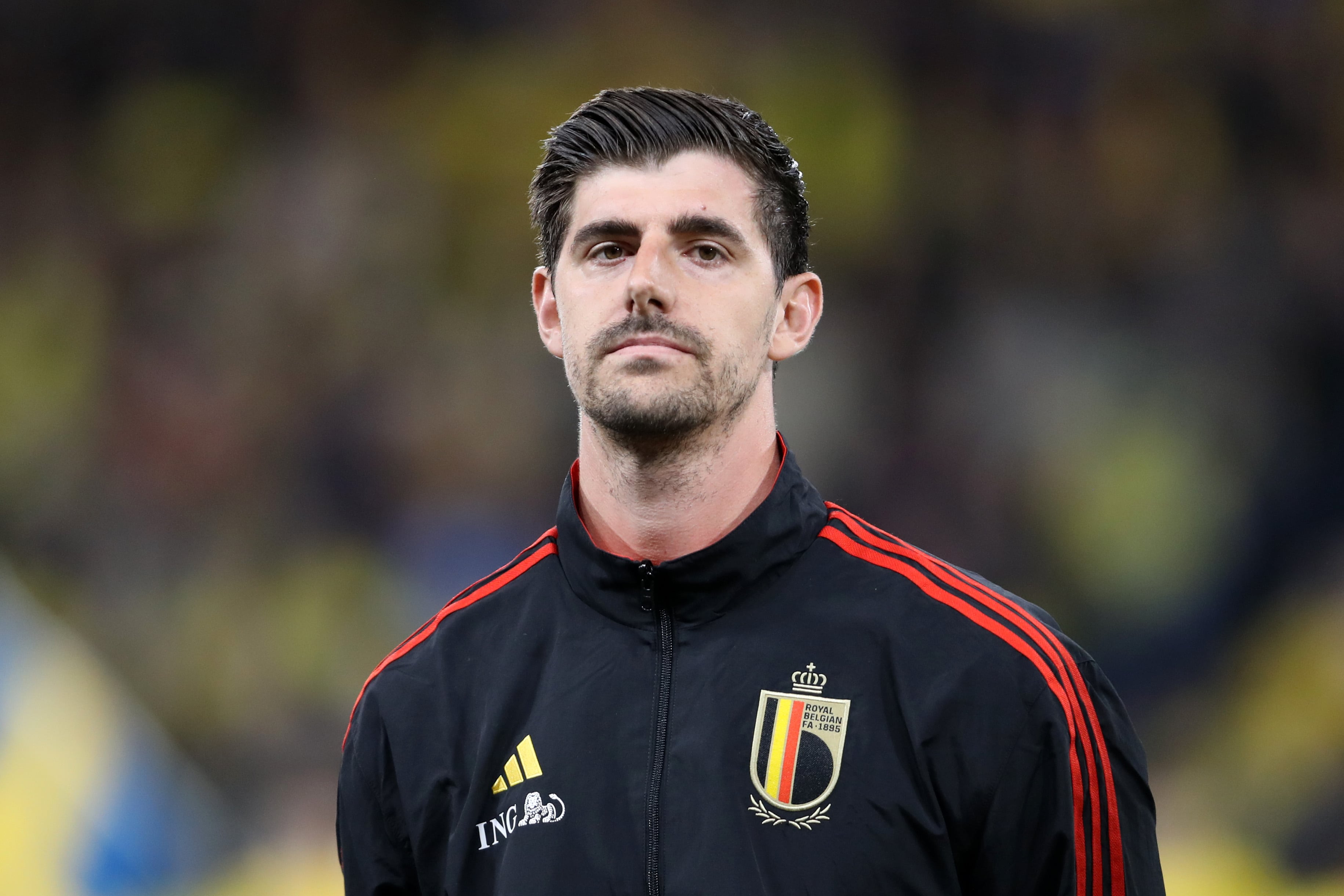 Thibaut Courtois durante un partido clasificatorio para la Eurocopa de 2024. (Photo by Linnea Rheborg/Getty Images)