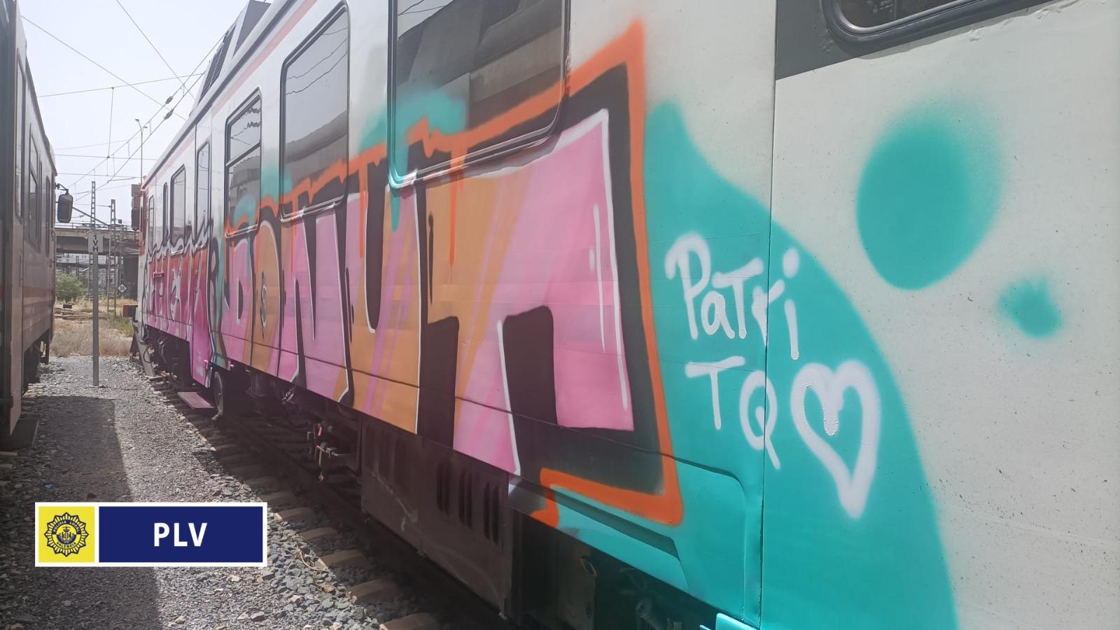 La Policía Local de València sorprende a dos jóvenes que estaban realizando grafitis en vagones de tren