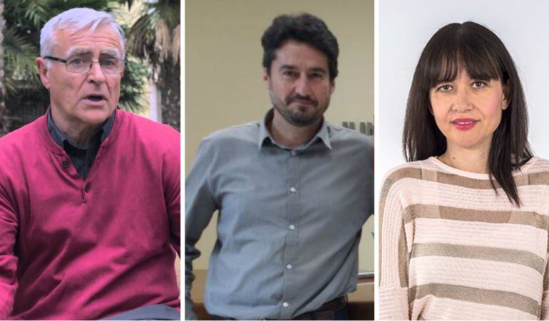 De izquierda a derecha, Joan Ribó (Compromís per València), Jordi Peris (VLC en Comú) y Rosa Albert (EU)