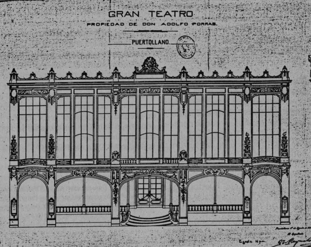 Plano de la fachada del Gran Teatro, que se levantaría sobre los restos del antiguo convento franciscano