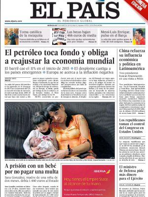 Portada del diario El País en la que se recoge la historia de Sara